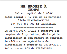 annonce legale liquidation sas